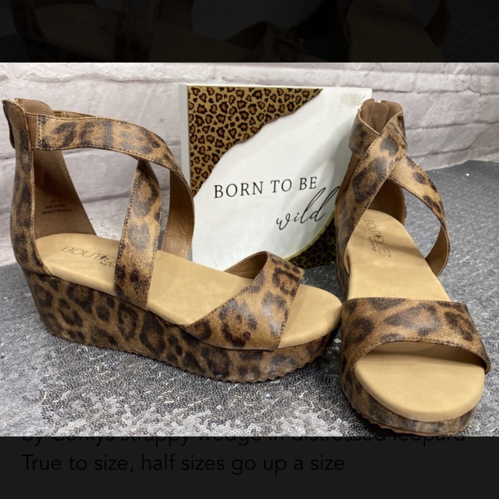 Distressed leopard strappy wedges
